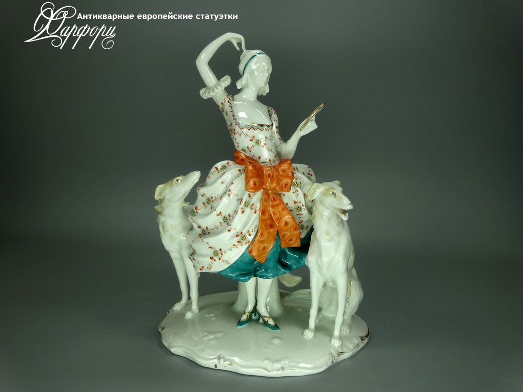 Антикварная фарфоровая статуэтка "Дама с зеркалом" Heubach 
