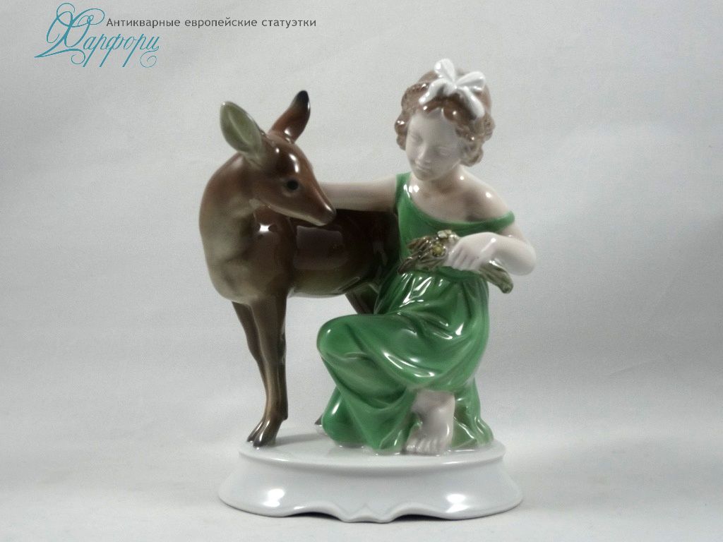 Антикварная фарфоровая статуэтка "Девочка с олененком" Rosenthal