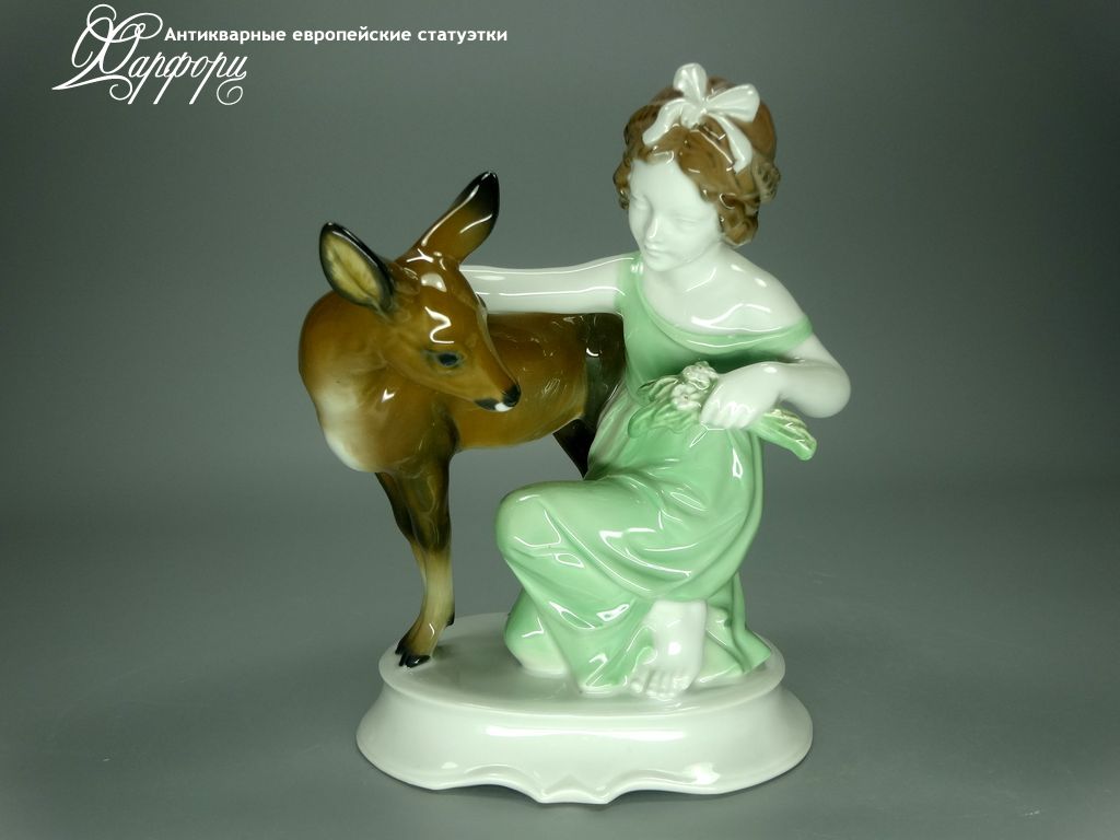 Антикварная фарфоровая статуэтка "Девочка с олененком" Rosenthal