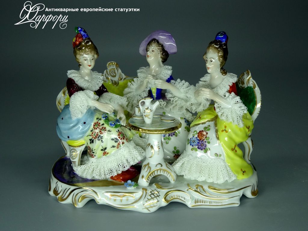 Купить фарфоровые статуэтки Volkstedt, Чаепитие, Германия