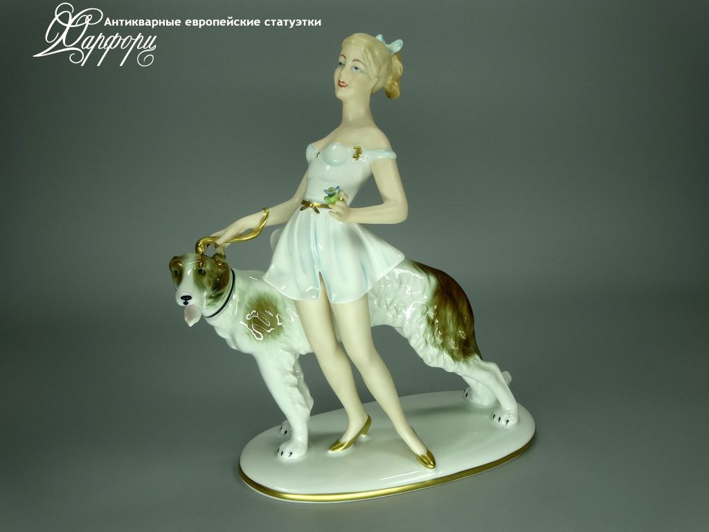 Антикварная фарфоровая статуэтка "Девочка с борзой" Gerold & Co