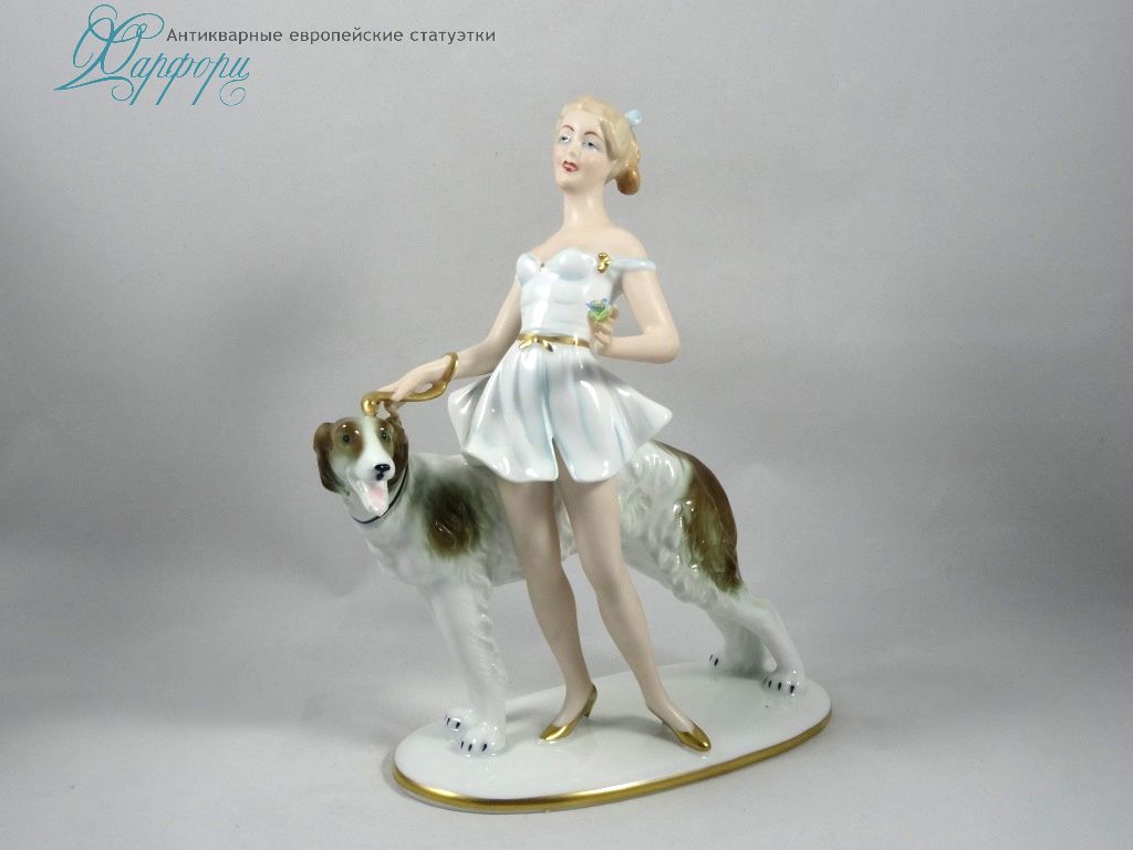 Антикварная фарфоровая статуэтка "Девочка с борзой" Gerold & Co 