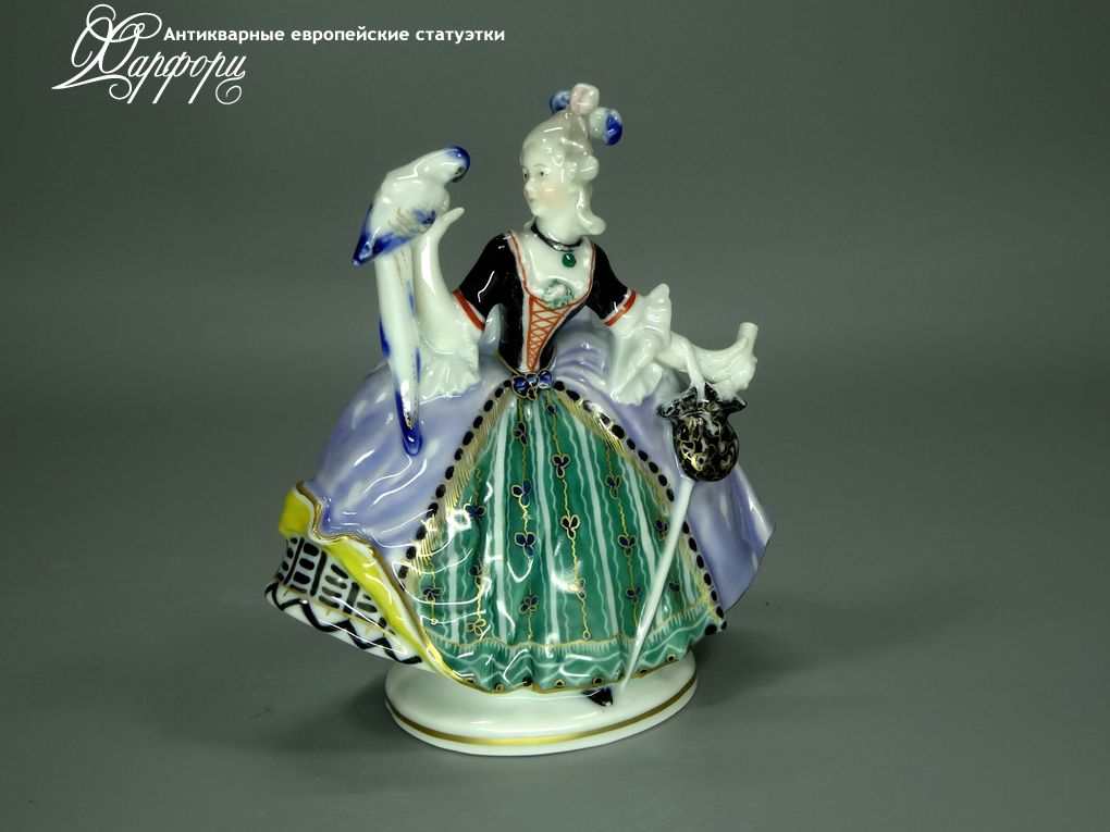 Антикварная фарфоровая статуэтка "Дама с попугаем" Karl Ens