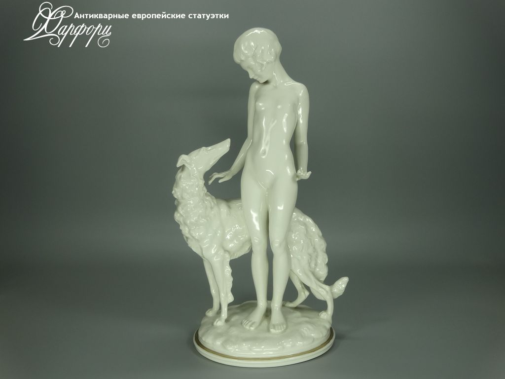 Антикварная фарфоровая статуэтка "Девочка с борзой" Hutschenreuther
