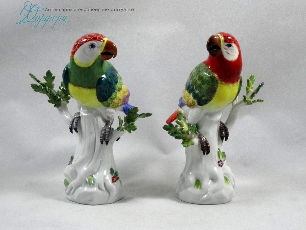Антикварная фарфоровая статуэтка "Пара попугаев" Meissen 