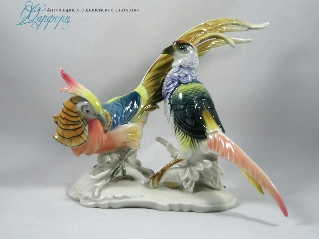 Антикварная фарфоровая статуэтка "Золотые фазаны" KARL ENS