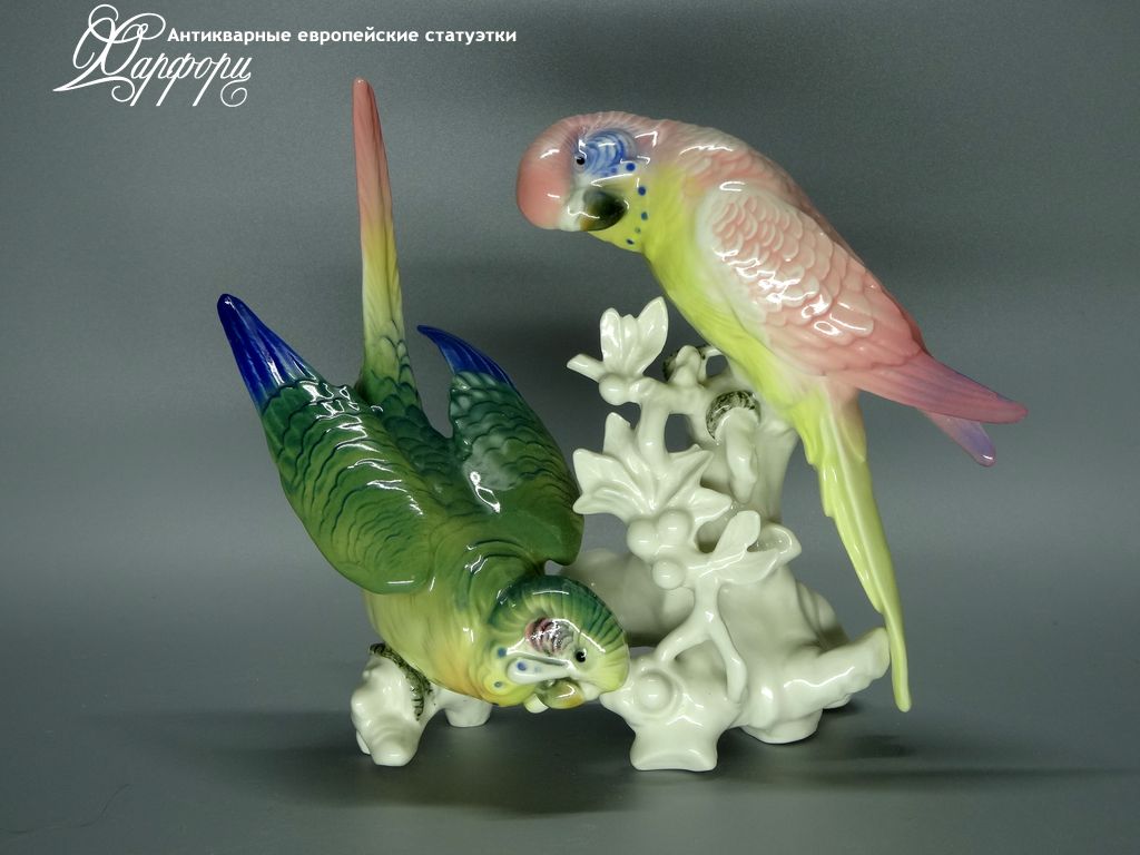 Антикварная фарфоровая статуэтка "Волнистые попугайчики" Karl Ens