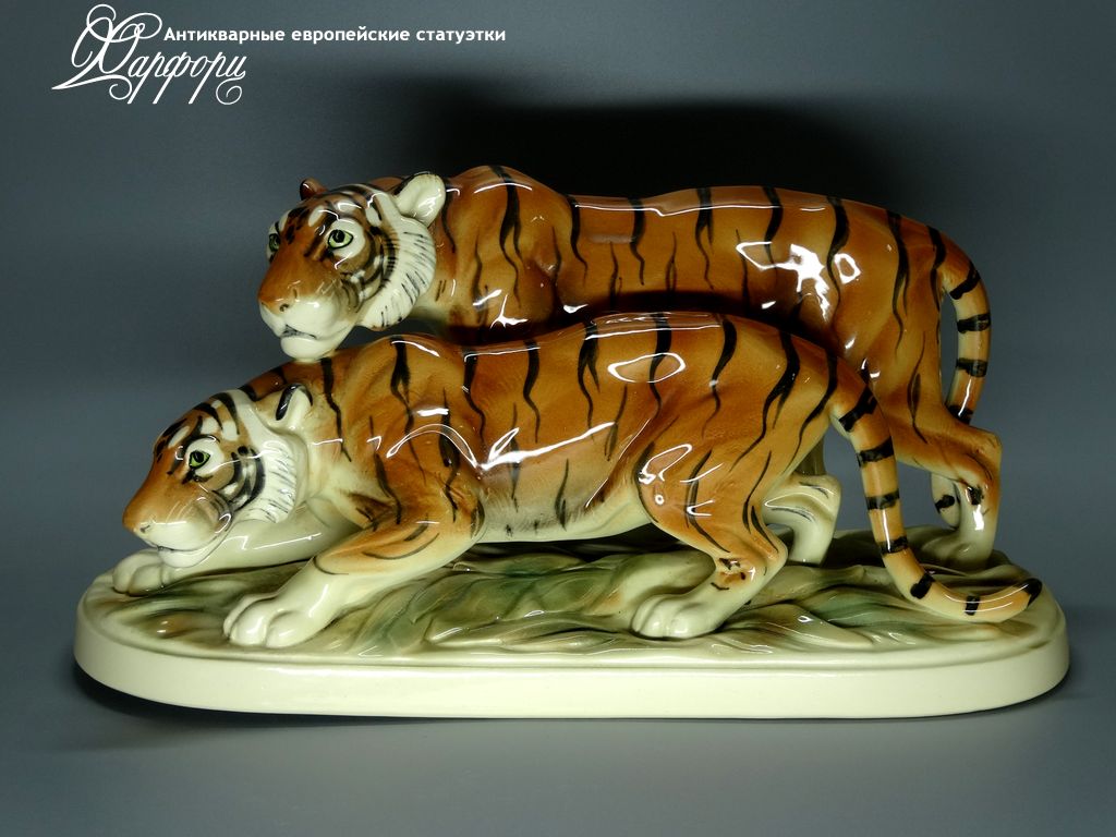 Антикварная фарфоровая статуэтка "Пара тигров" katzhtte