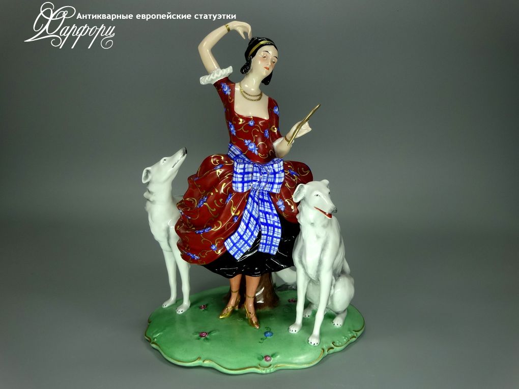 Антикварная фарфоровая статуэтка "Дама с зеркалом" Fraureuth