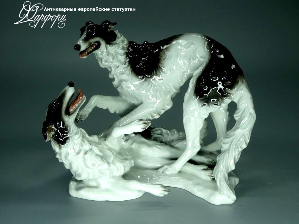 Антикварная фарфоровая статуэтка "Играющие борзые" Rosenthal