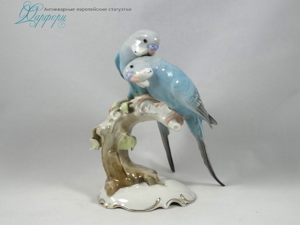 Антикварная фарфоровая статуэтка "Волнистые попугайчики" Hutschenreuther